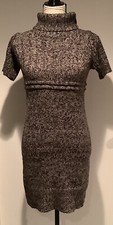 Ellen Parker Adjustable Neck Short Sleeve Brown & Black Knit Sweater Dress Small
