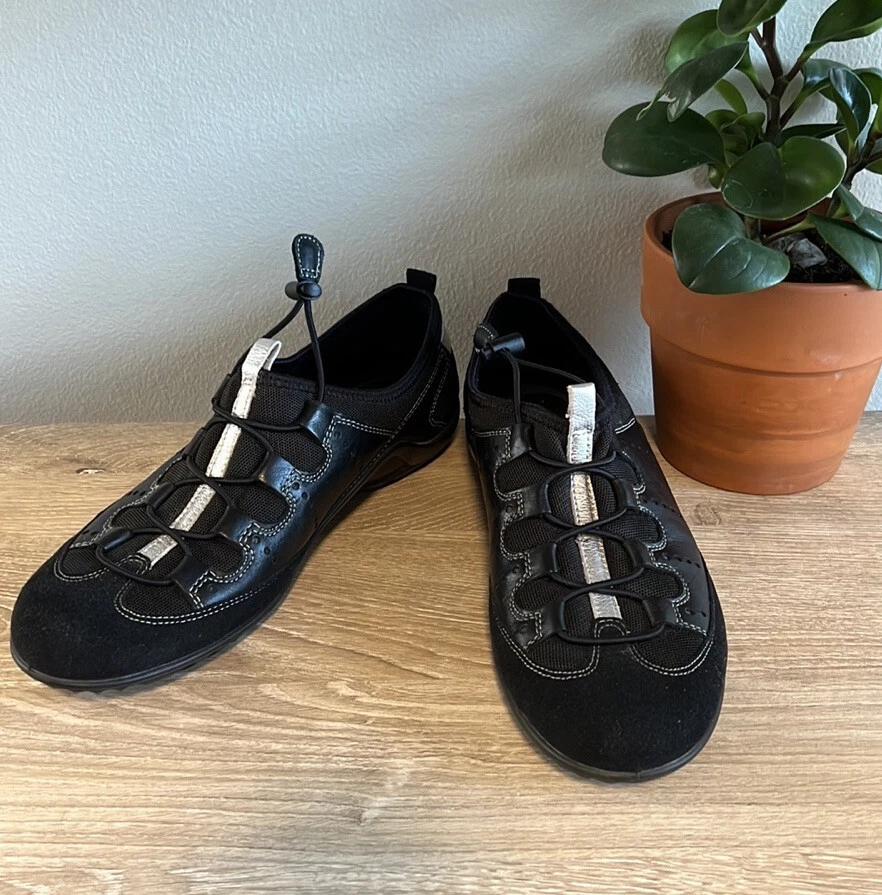 Ecco Black Slip On Cinchable Elastic Tie Lace Up Reflective Tennis Shoes, 10 | eBay