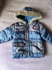 Nutmeg Baby Boys Quilted Padded Hooded Navy Brown Coat Jacket 9-12 Months