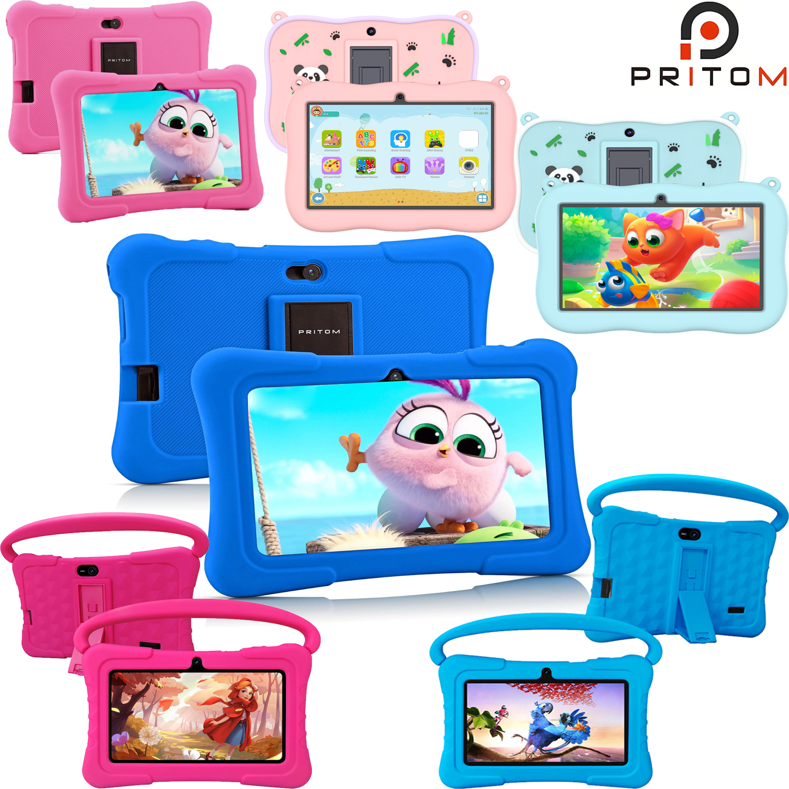 PRITOM 7inch Kids Tablet Android 10 Bluetooth WiFi Dual Camera Educational Toy