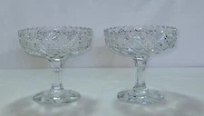 2 Vintage Crystal Saw Tooth Edge Compotes Daisy and Leaf Pattern