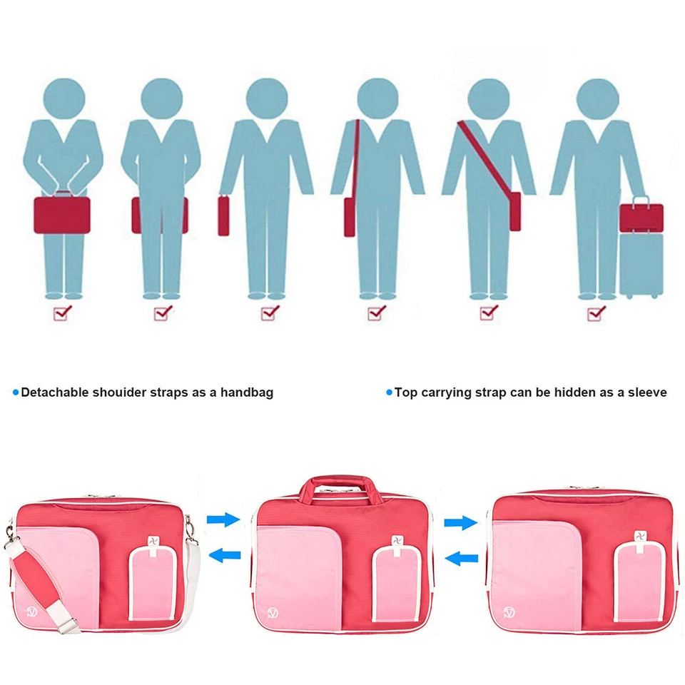 Funda de hombro escolar de nailon rosa para computadora portátil para iPad Pro 12.9 de 13" / Macbook Air 13 Foto 2 de 4