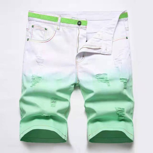 Herren Denim Shorts lässig gerissen gerade halbe Hose Krawatte gefärbt kurze Jeans - Bild 1 von 12