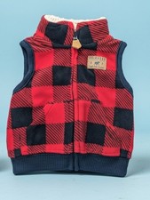 Carters Baby NB Buffalo Check Fleece Vest Full Zip Red  Black Plaid Boys Girls