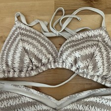 Hollister Bikini Crochet Grey White Top Large Bottoms Medium