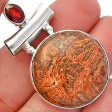 Natural Poppy Jasper & Garnet 925 Sterling Silver Pendant Jewelry P-1279