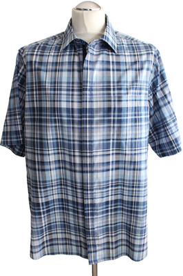 Walbusch Comfort Fit Kurzarm Hemd KW 41-42 Blau-Weiß