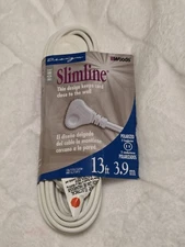 NEW SlimLine 2237 Flat Plug Extension Cord, 2-Wire, 13-Foot, White