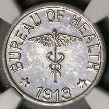 1913 NGC MS 63 Philippines 1/2 Centavo Culion Leper Colony Coin (25120103C)