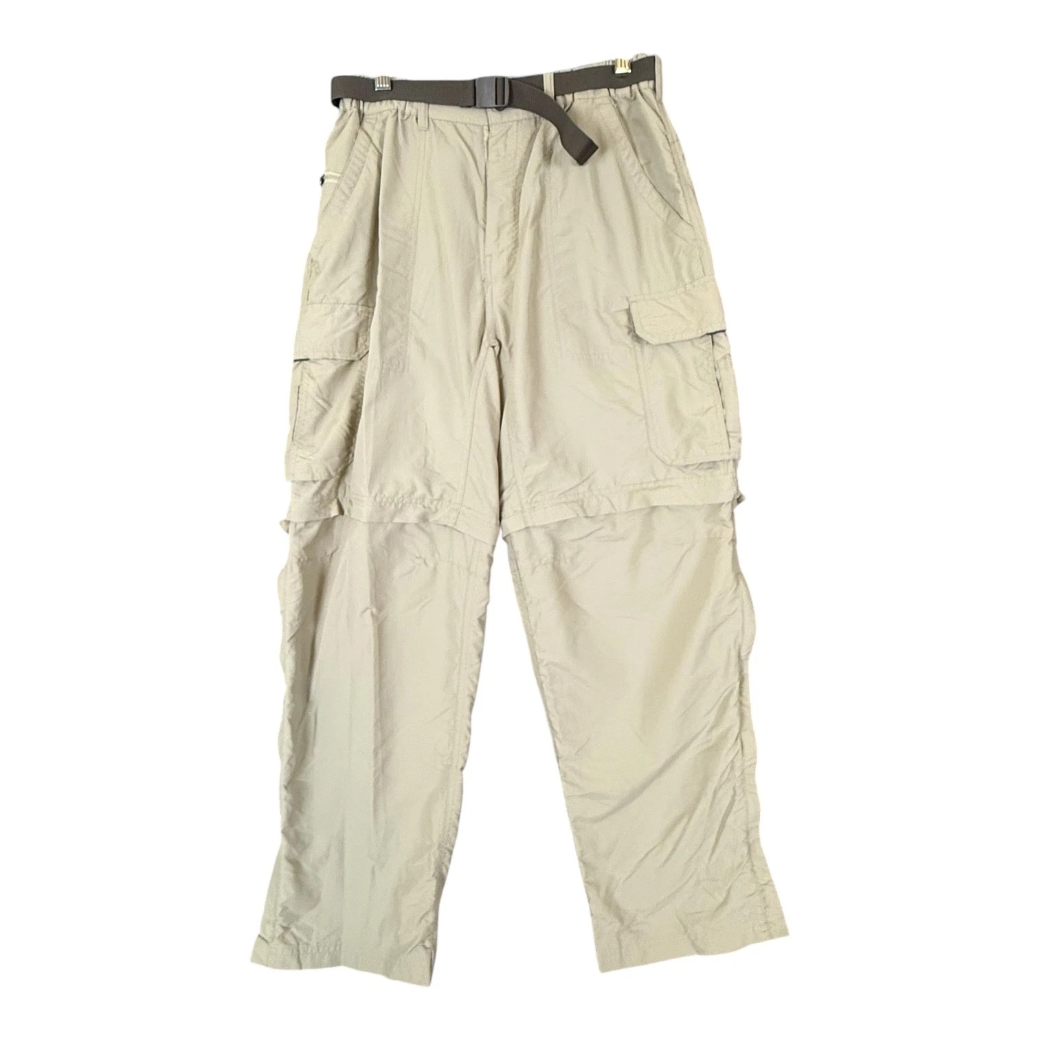REI Convertible Belted Pants Men M L29.5 Zip Off Cargo Hiking Nylon Beige