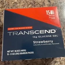 Transcend 15g Glucose Squeeze Gel Packs - Strawberry 15 Pk (Exp 1/2026)