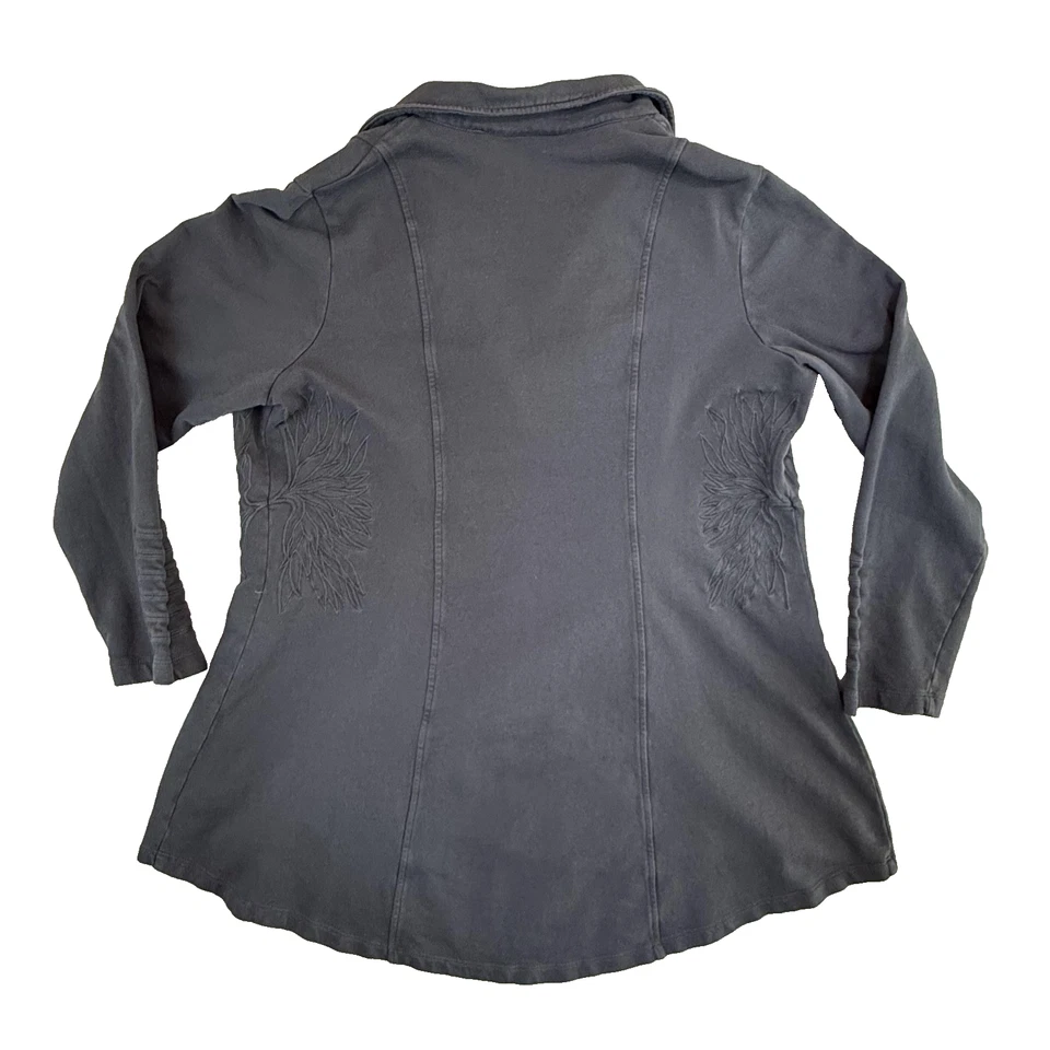 Chaqueta Soft Surroundings Mujer 3X Gris Algodón Bordado Botón Frontal Túnica Foto 2 de 4
