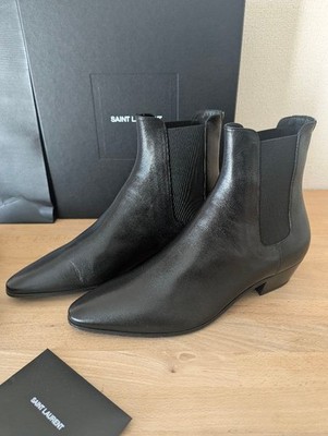 YSL Saint Laurent Side Gore Chelsea Boots Black Leather Men's 44 US11 Unused
