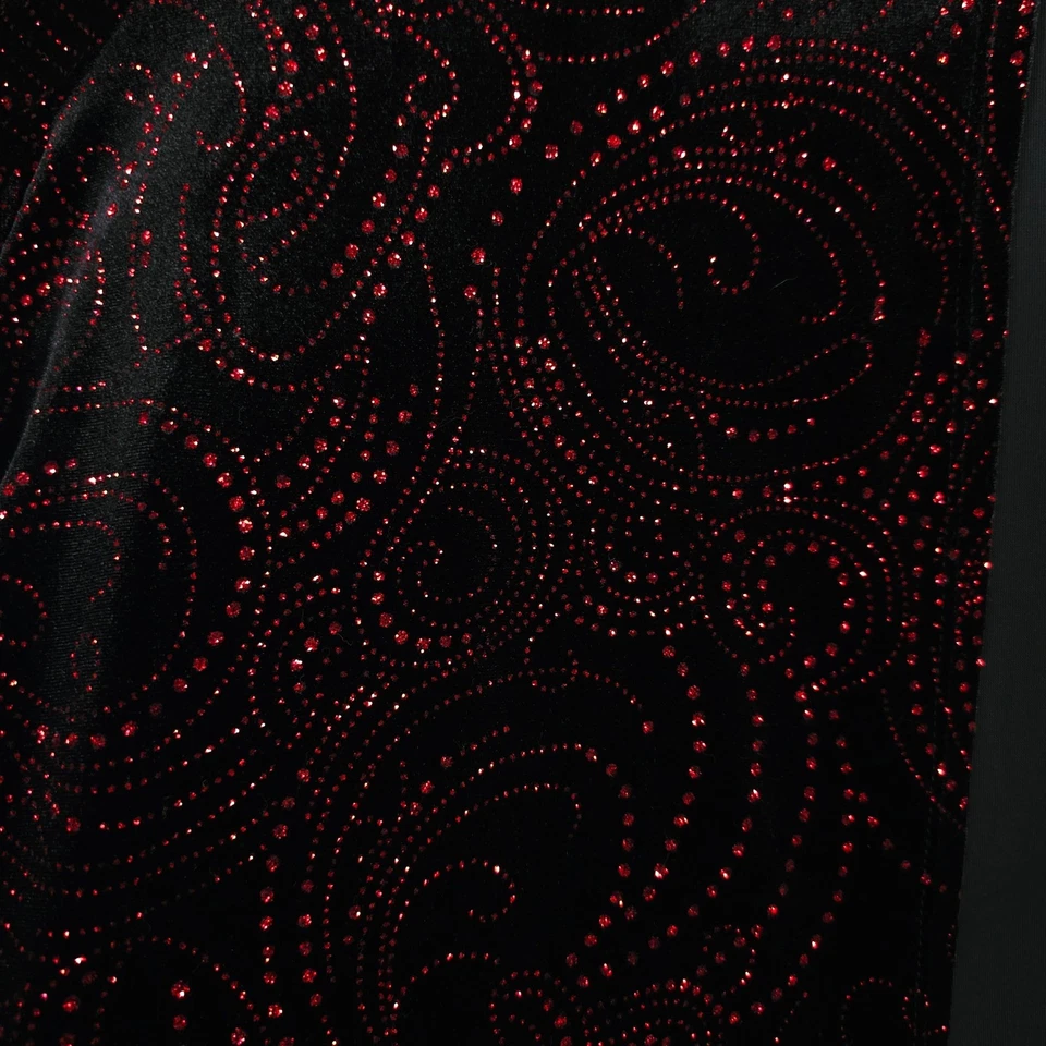 Jaqueta de Natal feminina vintage grande preta veludo vermelho glitter strass feriado - Imagem 4 de 4