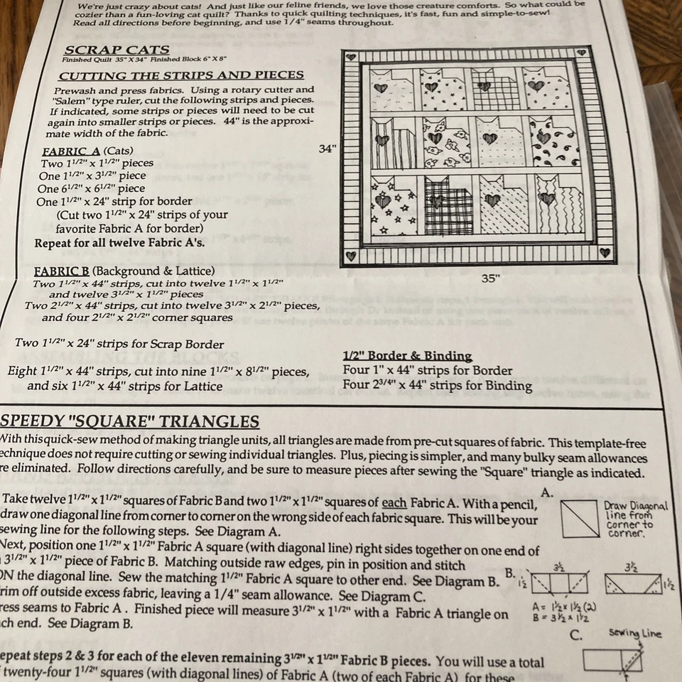 CRAZY FOR CATS  Vintage 1992 DEBBIE MUMM  Applique Mini Quilt Pattern Never Used - Image 3 of 4