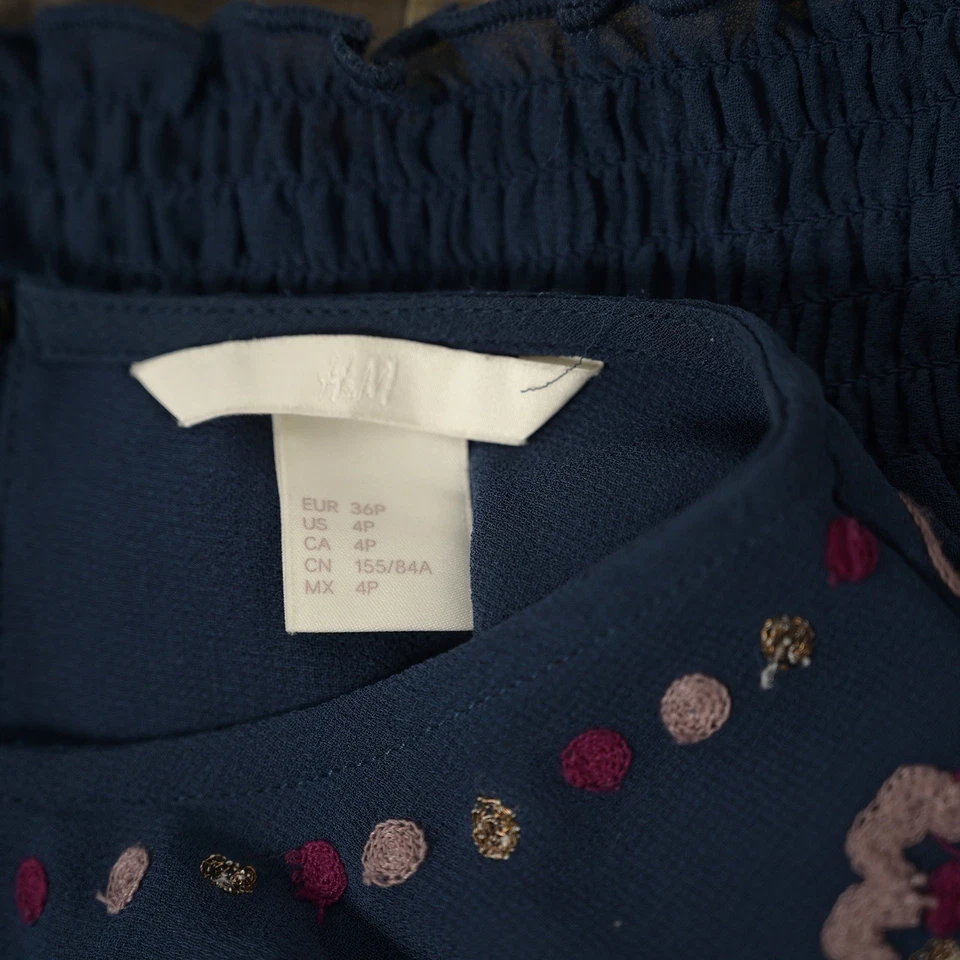 Blusa corta H&M para mujer 4P verde azulado oscuro floral con volantes de gasa cintura elástica Foto 4 de 4