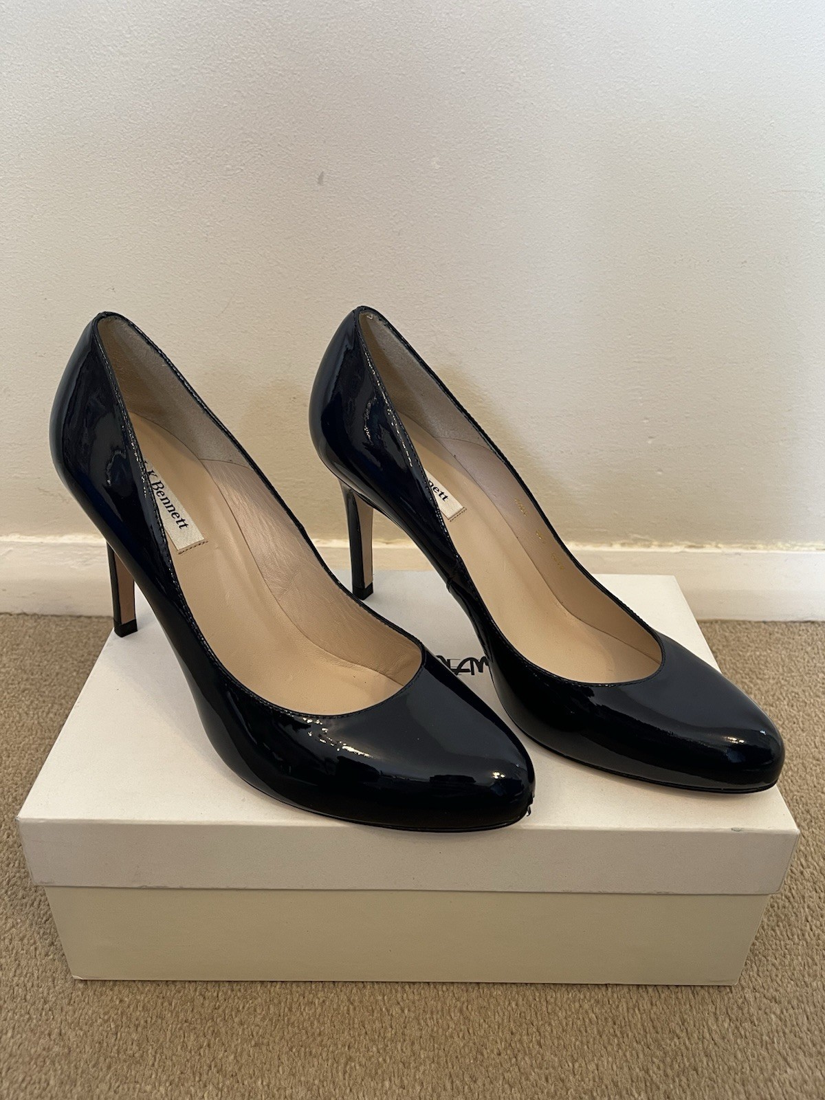 LK Bennett Stila Navy Patent Leather Round Toe Courts UK 6.5 RRP £195