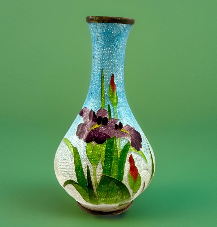 日本明治时代古董 (c1910) 签名 Ota Toshiro Foil Cloisonné Bud 花瓶 4 英寸 — 第 2/4 张图片