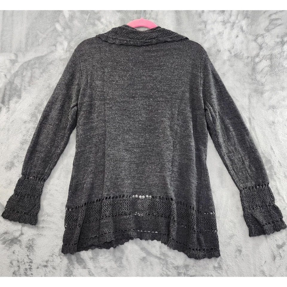 Brittany Black Open Front Cardigan Sweater Size L Gray Acrylic Soft Cozy Casual - Image 2 of 4