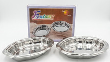 INOXPRAN Set 2 Vassoi Acciaio 18/10 Ovali Centrotavola Bordi Lavorati In Box New