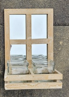 Shabby Deko: Mini Holz Spiegel Fenster m. 🌼 Blumenkasten incl. Glasvasen gebr.