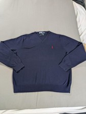 Polo Ralph Lauren Sweater Mens XL Blue Pima Cotton V Neck Long Sleeve Pullover
