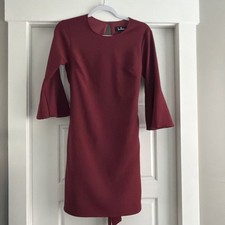 Lulu's Women's Burgundy Red Polyester Spandex Formal Long Sleeve Mini Dress S