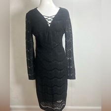 Xhilaration Women Black Lace Long Sleeve Dress Size M LACE 