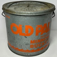 Vintage Old Pal Floating Minnow Bucket Live Bait Pail Fishing 8 Quart Galvanized