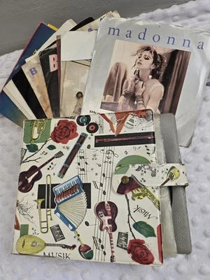 Lot of 55 Vintage Vinyl 45 Records Case Binder Rock Pop Original Sleeves 80s 90s - Photo 1/4