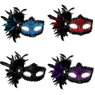 Rhinestones Mask Masquerade Mask Feather Mask Halloween Mask Half Face Mask