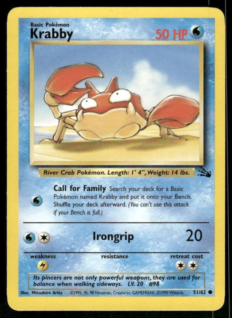 Krabby 51/62 Common Unlimited Fossil NM
