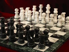Marble Chess Set, NEW wth 18in Marble Board, Large Black & White Marble Pieces