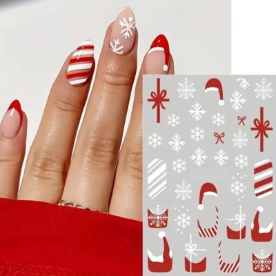 NAIL STICKERS FLOWERS TULIPS Nail Art Stickers Christmas Snowflakes Santa Hat Presents Bows Manicure (STX53)