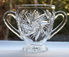 Antique Pressed Cut Crystal Open Sugar Bowl Elenor Pattern Early American