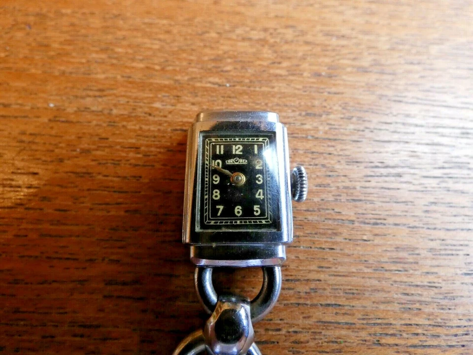 ANCIENNE BROCHE MONTRE MECANIQUE CHRONEX METAL CHROME FRANCE 1940/60 - Photo 2/4