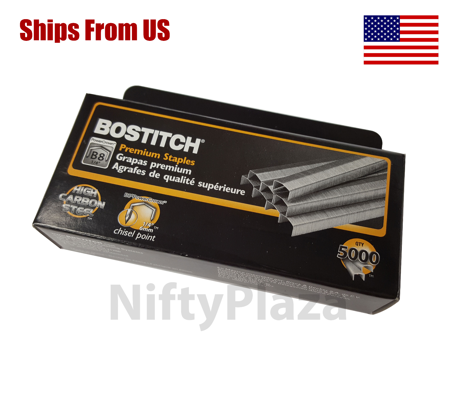 BOSTITCH B8 PowerCrown Premium Staples, 1/4 Leg Length, 5000 per Box