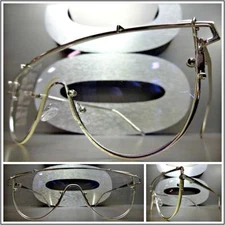 Classic Modern RETRO SHIELD Club Party Clear Lens EYE GLASSES Large Silver Frame