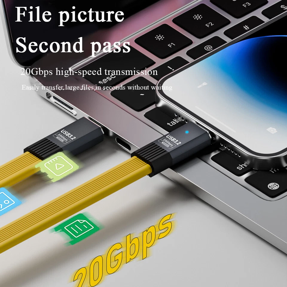 Cable corto USB C 8K USB C a USB C 3.2 Gen2 20 Gbps 100 W sincronización de datos carga rápida↔ Foto 2 de 4