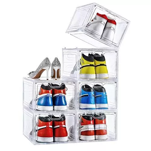 6 Pack Shoe Organizer, Clear Shoe Boxes Stackable, Shoe Storage