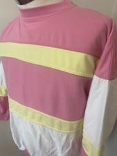 80  s Vtg Women  s Greenline Striped Sweatshirt W/ Pocket Pink White Yellow