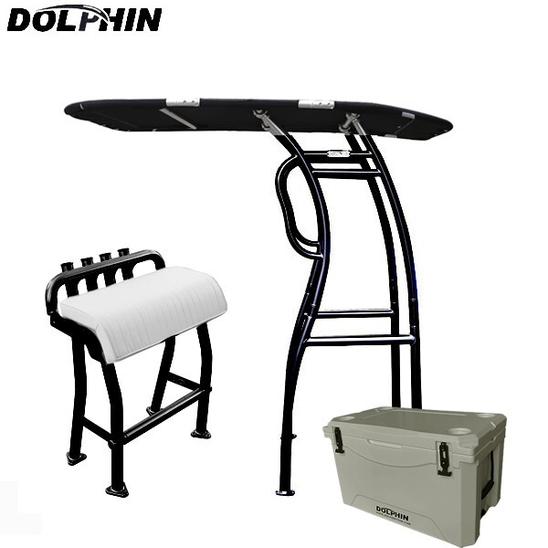 Dolphin Pro2 Boat T Top Black Coated + Leaning Post + 85QT 96H Fishing Cooler