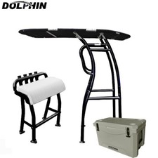 Dolphin Pro2 Boat T Top Black Coated + Leaning Post + 85QT 96H Fishing Cooler