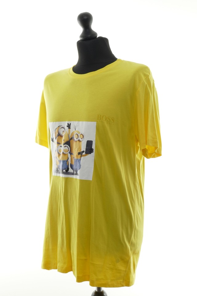 Hugo Boss Men's TShirt L Yellow Minions Design Round Neck Jersey 100
