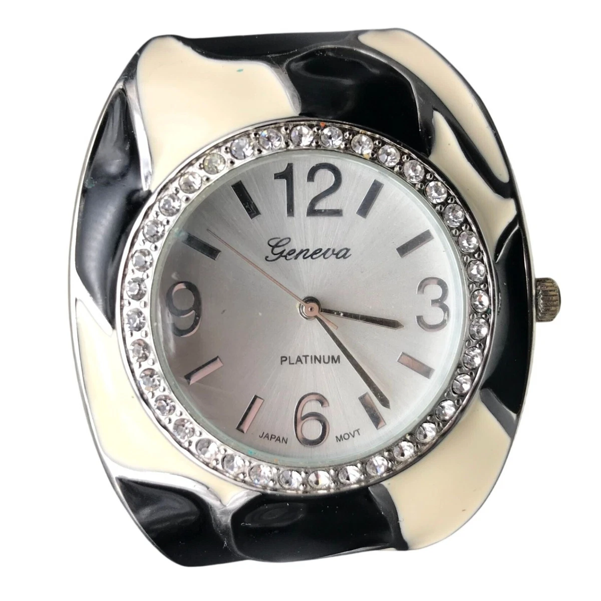 Vintage Geneva Platinum Watch 6964 Cow Cuff Bracelet Clear  display picture 2