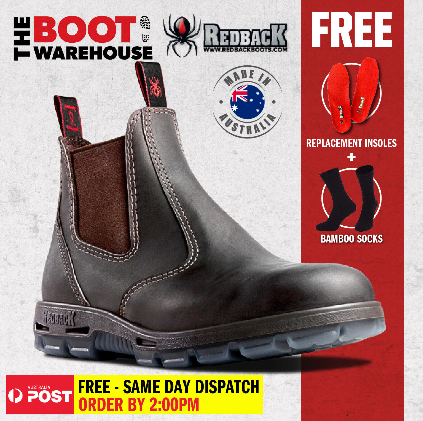 Redback USBOK Work Boots. Steel Toe Cap Safety . Elastic Sided Bobcat. NEW!