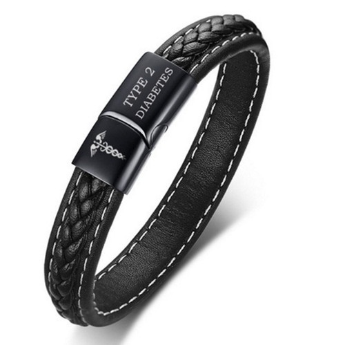 Men Leather Medical Alert ID Bracelet Custom Engraved Stainless Steel Bracelet - Picture 13 of 14