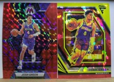 Josh Green Red Prizms - 2 Cards. 2022 Mosaic Red, 2022 Flux Red Cracked Ice Mavs