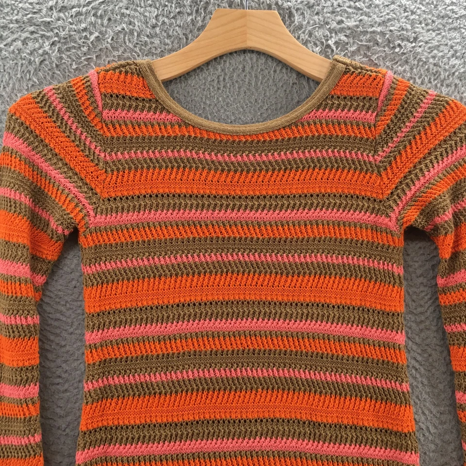 Stile Benetton Sweater Dress Womens S Orange Scoop Back Long Sleeve Striped Knit - Image 2 of 4