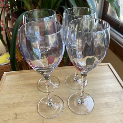 Pier 1 Red Green Drop Wine Glasses Swirl Stem Barware 9" Art Glass Set of 4  | eBay
